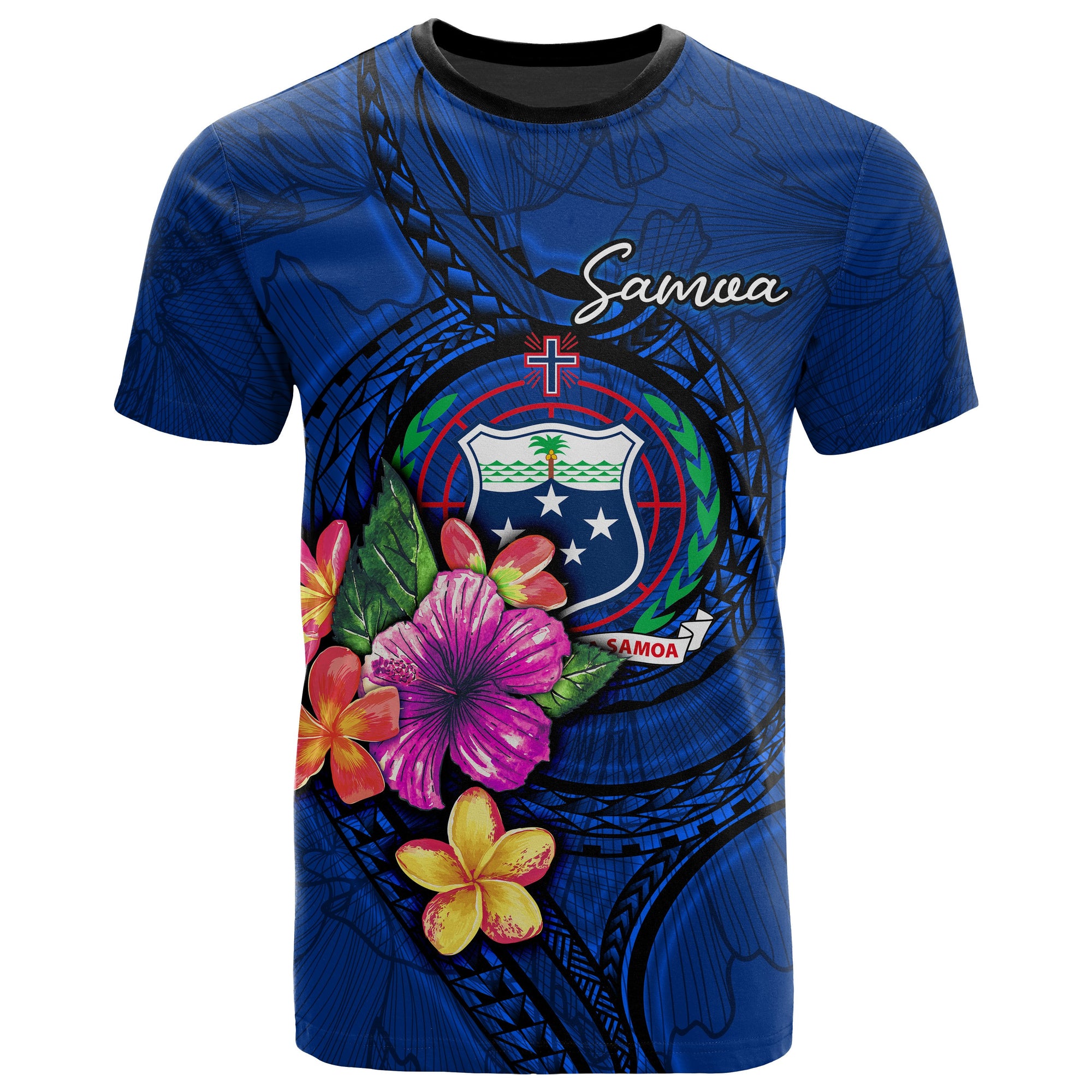 Samoa Polynesian T Shirt Floral With Seal Blue Unisex Blue - Polynesian Pride