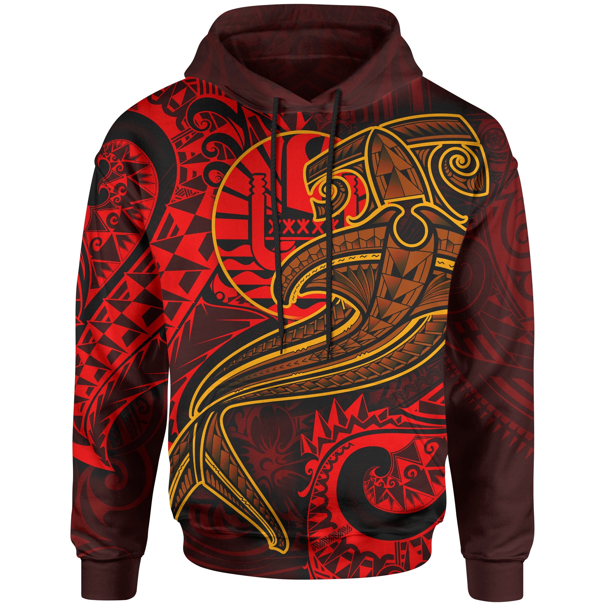 Tahiti Hoodie Red Shark Polynesian Tattoo Unisex Red - Polynesian Pride