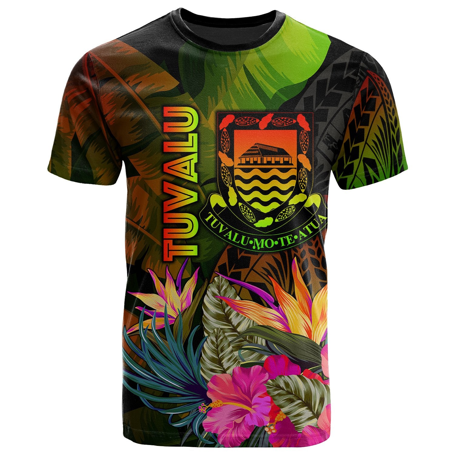 Tuvalu Polynesian T Shirt Hibiscus and Banana Leaves Unisex Reggae - Polynesian Pride