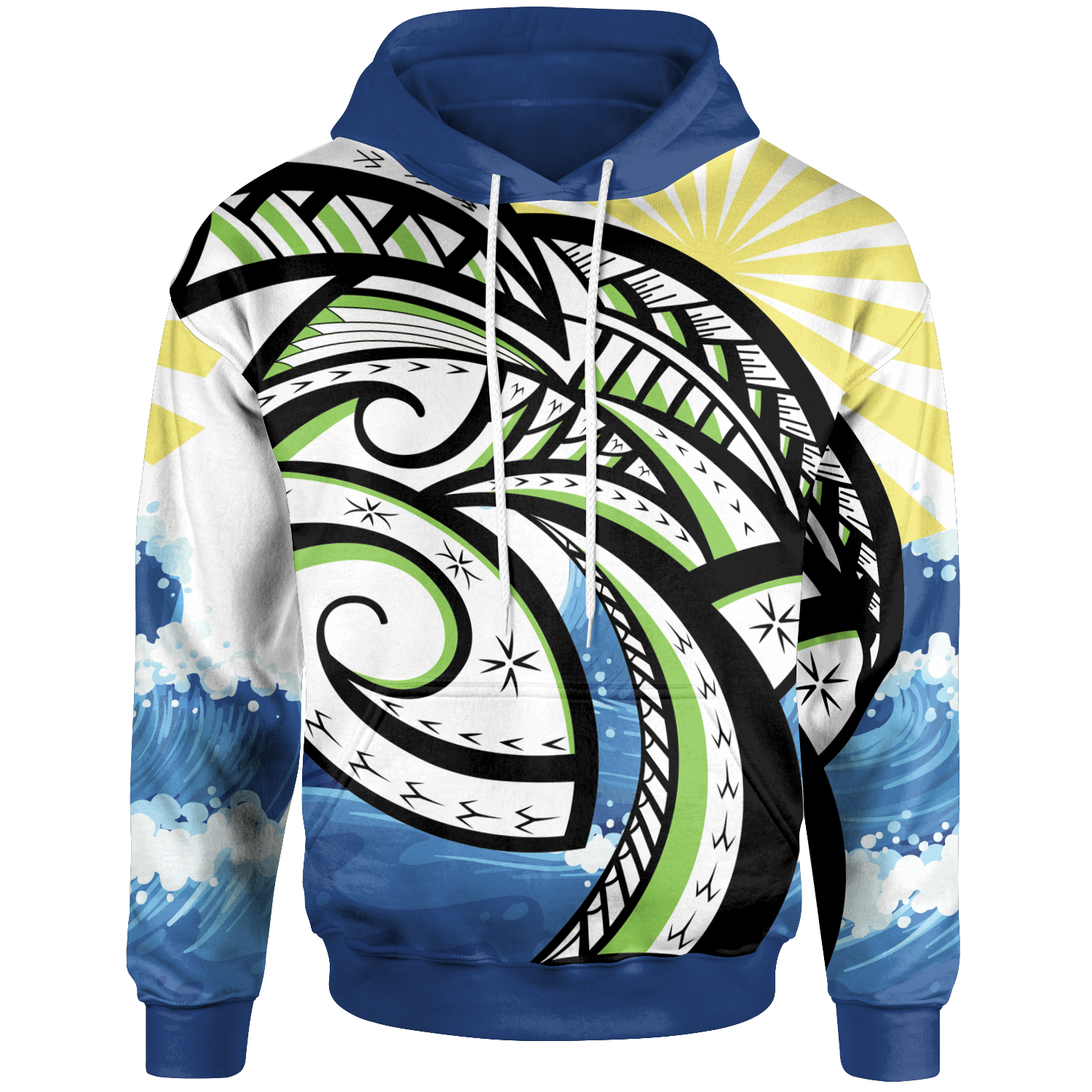 Polynesian Hoodie Dawn Sea Waves Pattern Unisex Blue - Polynesian Pride