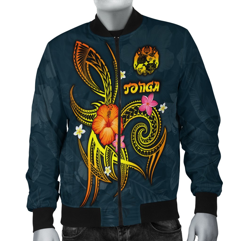 Tonga Polynesian Men's Bomber Jacket - Legend of Tonga (Blue) Blue - Polynesian Pride