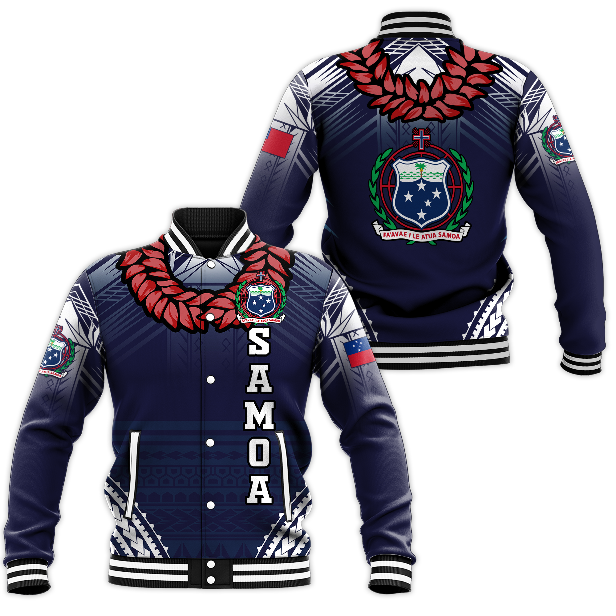 Samoan Ula Fala Art Baseball Jacket - LT12 Unisex Blue - Polynesian Pride