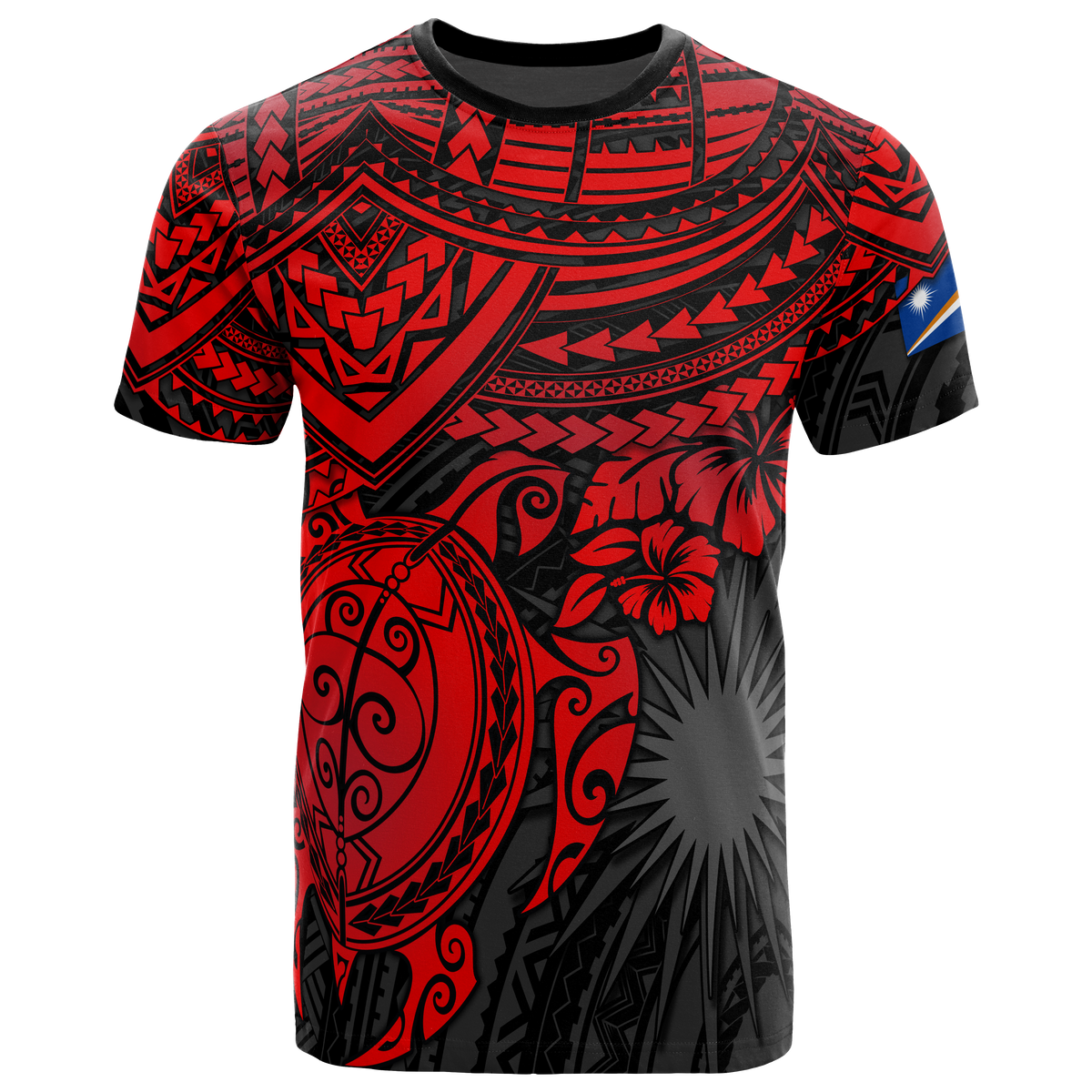 Marshall Islands Polynesian T Shirt Marshall Islands Flag Red Turtle Hibiscus Unisex Red - Polynesian Pride