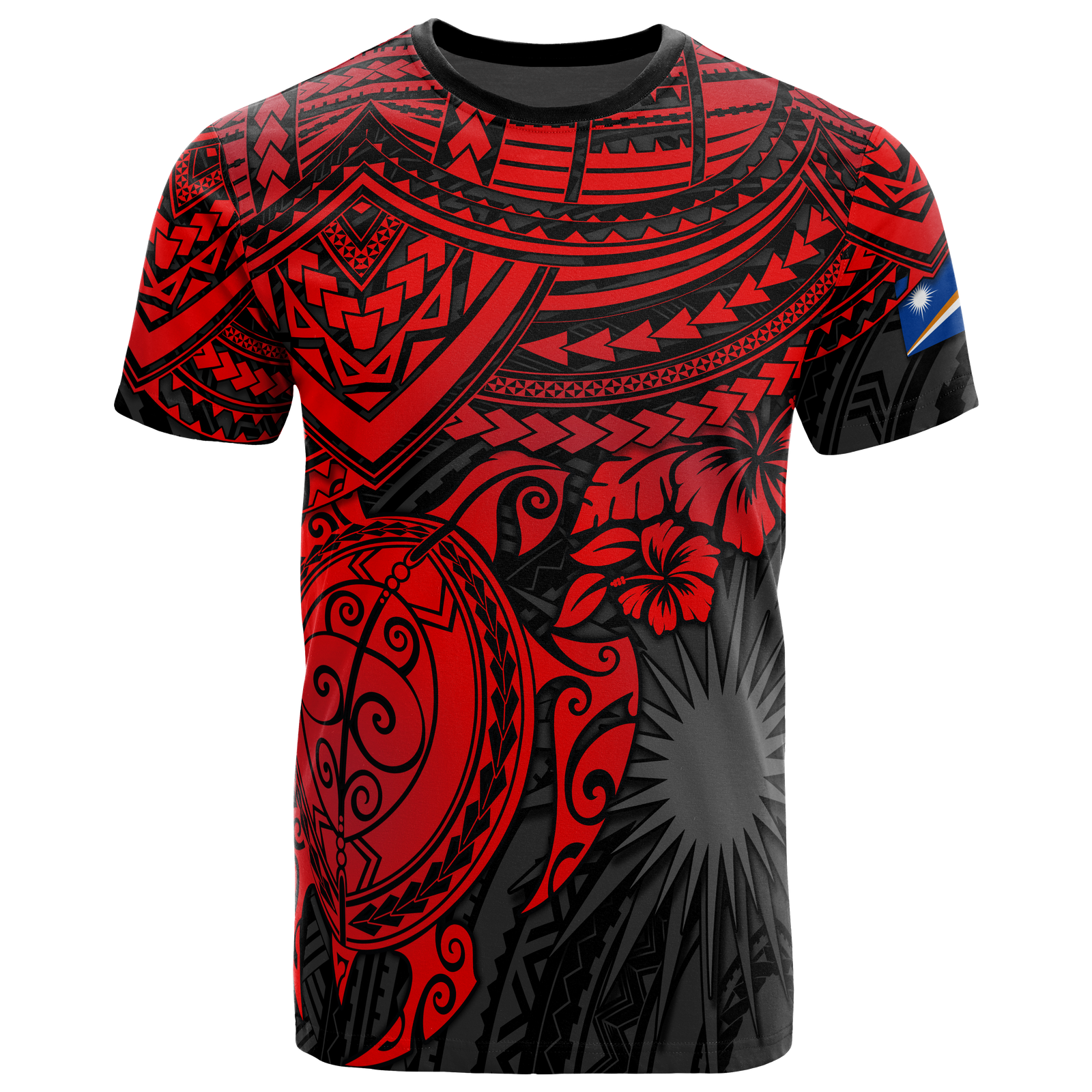 Marshall Islands Polynesian T Shirt Marshall Islands Flag Red Turtle Hibiscus Unisex Red - Polynesian Pride