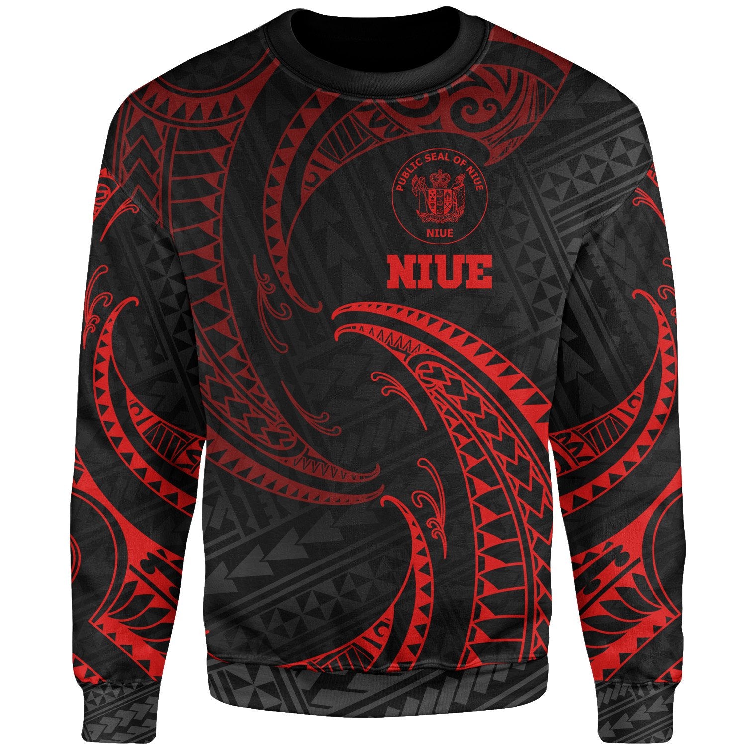 Niue Polynesian Sweater - Red Tribal Wave Unisex Red - Polynesian Pride