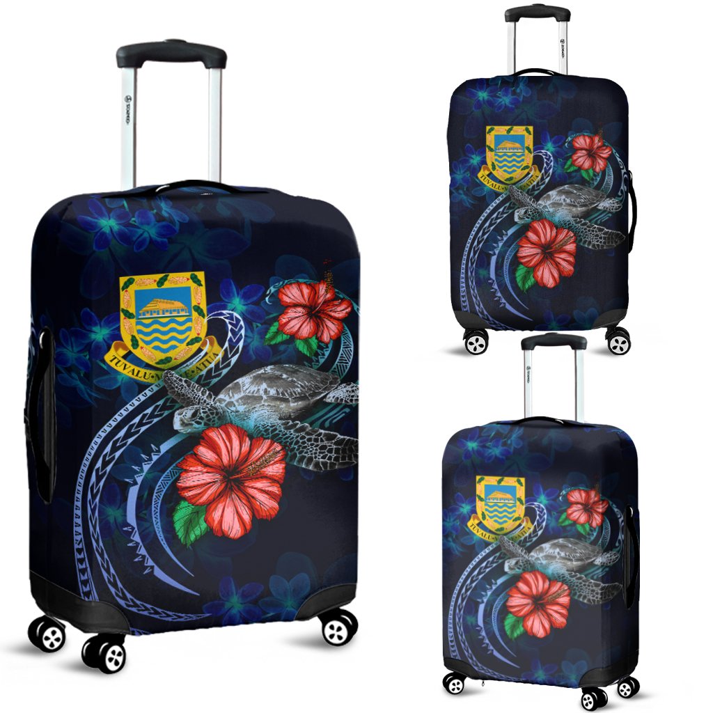 Tuvalu Polynesian Luggage Cover - Blue Turtle Hibiscus Blue - Polynesian Pride