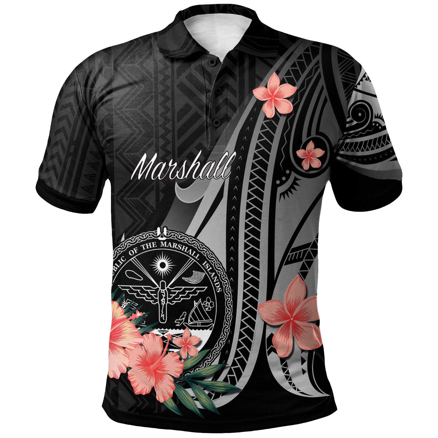 Marshall Islands Polo Shirt Polynesian Hibiscus Pattern Style Unisex Black - Polynesian Pride