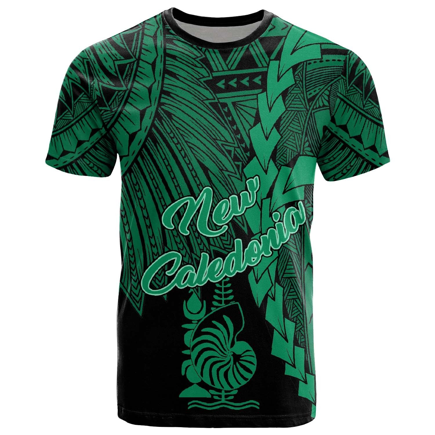 New Caledonia Polynesian T Shirt Tribal Wave Tattoo Green Unisex Green - Polynesian Pride