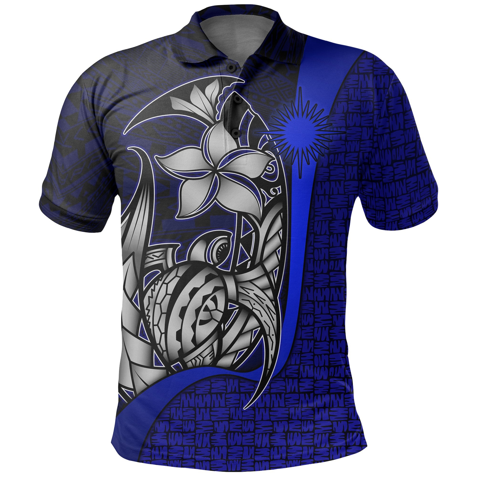 Marshall Islands Polo Shirt Blue Turtle with Hook Unisex BLUE - Polynesian Pride