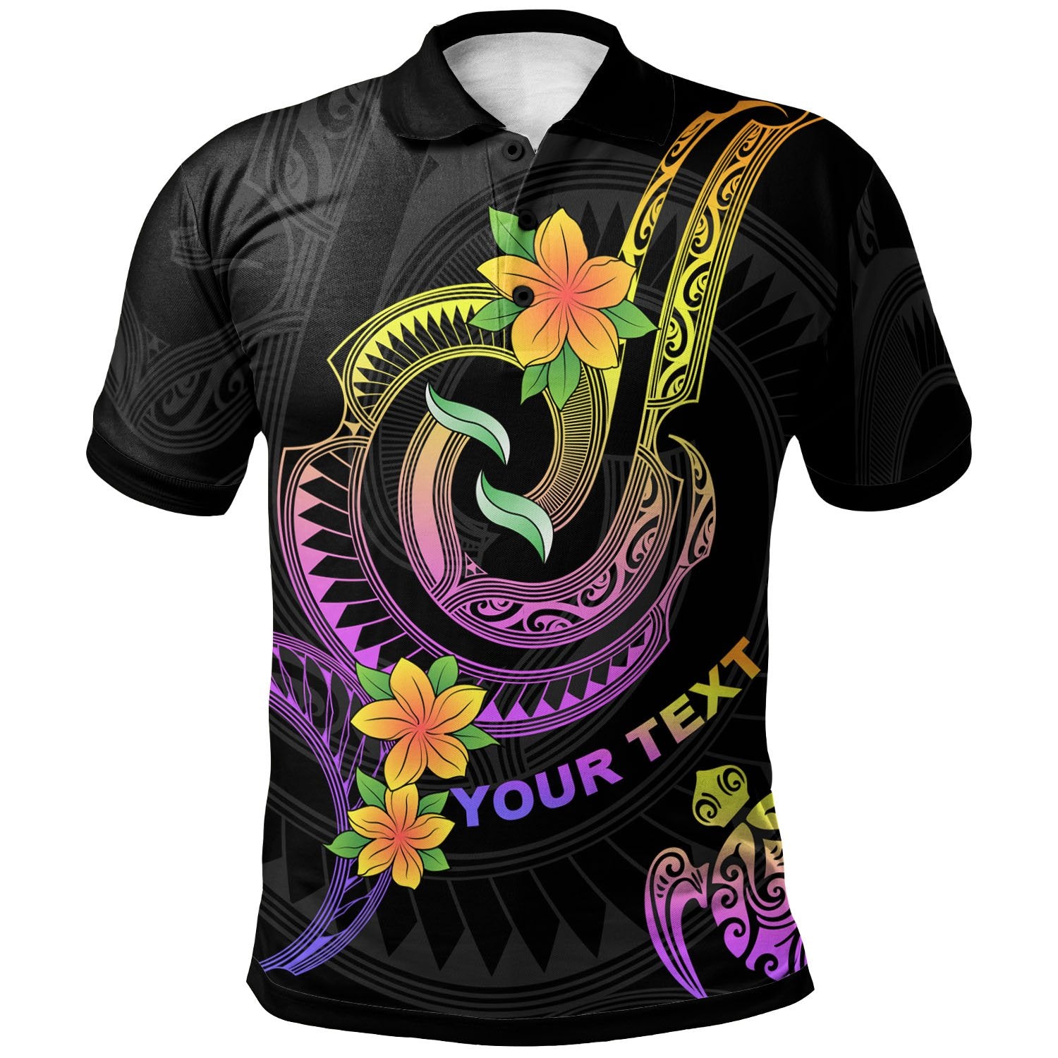 Polynesian Custom Polo Shirt Plumeria Flowers with Spiral Patterns Unisex Black - Polynesian Pride