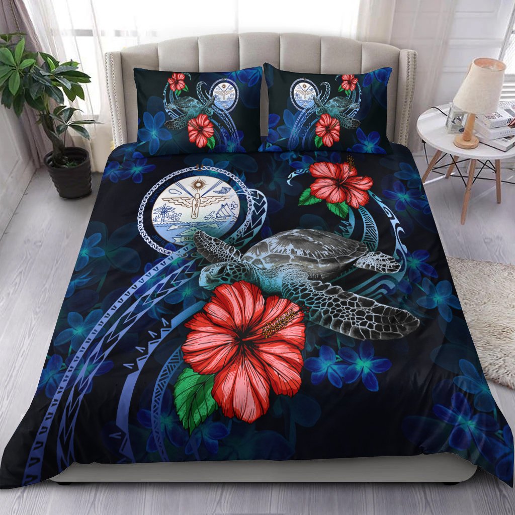 Marshall Islands Polynesian Bedding Set - Blue Turtle Hibiscus Blue - Polynesian Pride