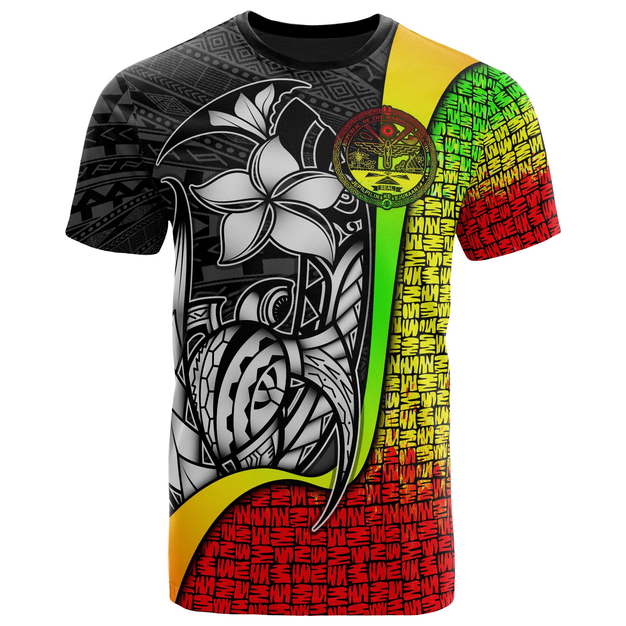 Marshall Islands Polynesian T Shirt Reggae Coat of Arm Turtle with Hook Unisex Reggae - Polynesian Pride