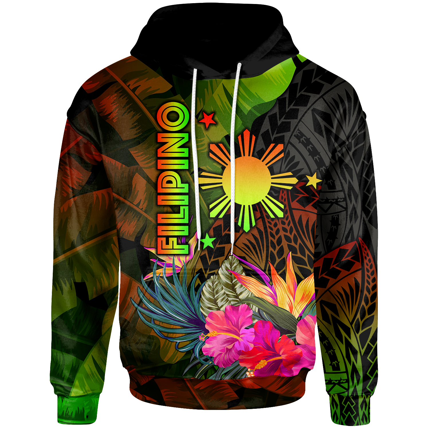 The Philippines Polynesian Hoodie Hibiscus and Banana Leaves Unisex Reggae - Polynesian Pride