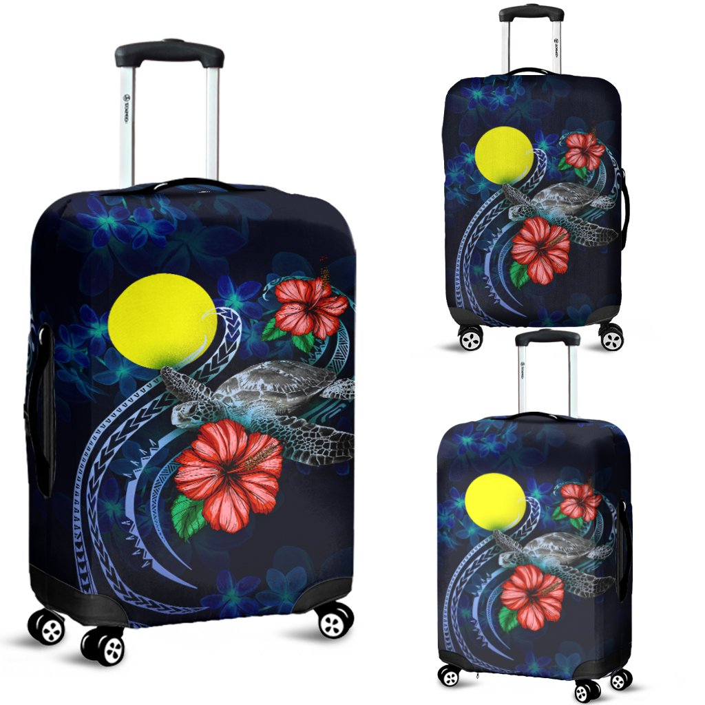 Palau Polynesian Luggage Cover - Blue Turtle Hibiscus Blue - Polynesian Pride