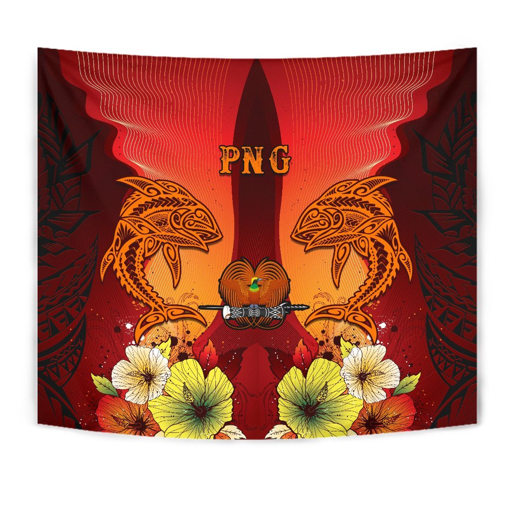 Papua New Guinea Tapestries - Tribal Tuna Fish Wall Tapestry Orange - Polynesian Pride