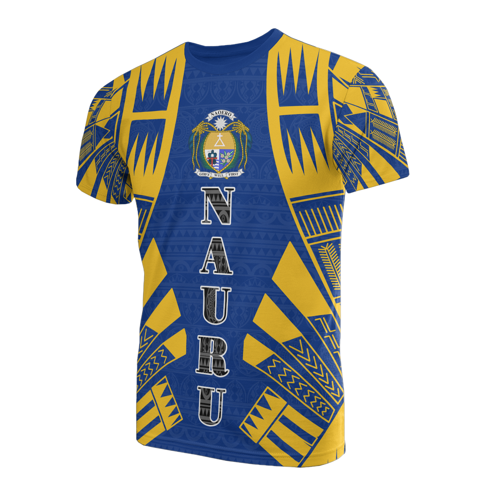 Nauru T Shirt Nauru Coat Of Arms Polynesian Tattoo Blue Style Unisex Art - Polynesian Pride