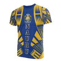 Nauru T Shirt Nauru Coat Of Arms Polynesian Tattoo Blue Style Unisex Art - Polynesian Pride
