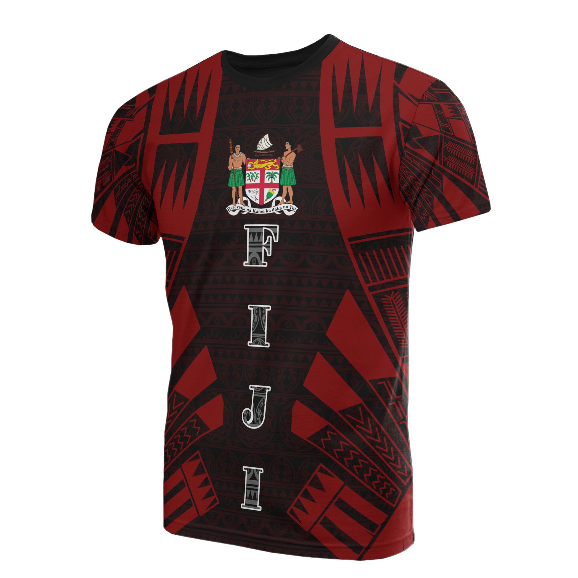 Fiji T Shirt Fijian Coat of Arms Polynesian Tattoo Red Style Unisex Red - Polynesian Pride