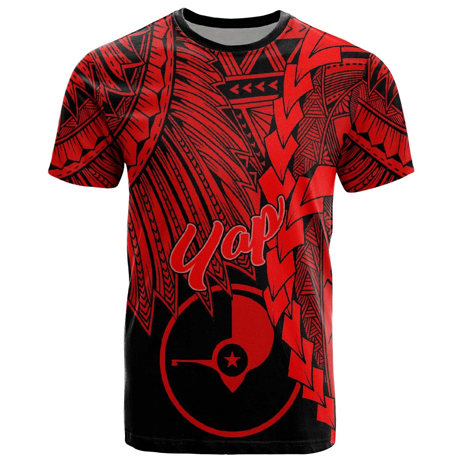 Yap Micronesia T Shirt Tribal Wave Tattoo Red Unisex Red - Polynesian Pride