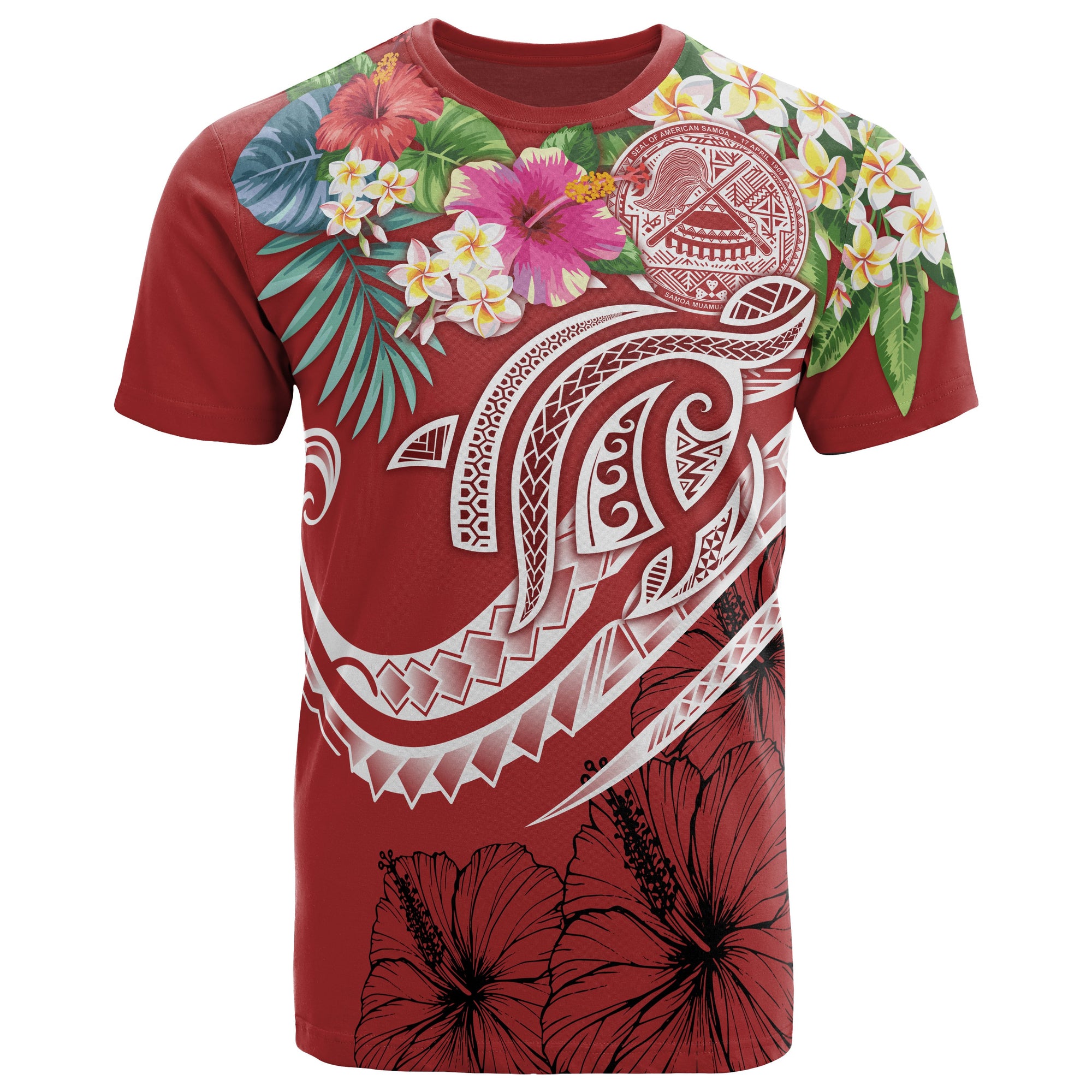 Polynesian American Samoa T Shirt Summer Plumeria (Red) Unisex Red - Polynesian Pride