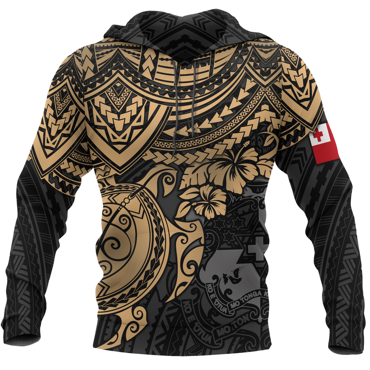 Tonga Polynesian Hoodie Golden Turtle Unisex BLACK - Polynesian Pride