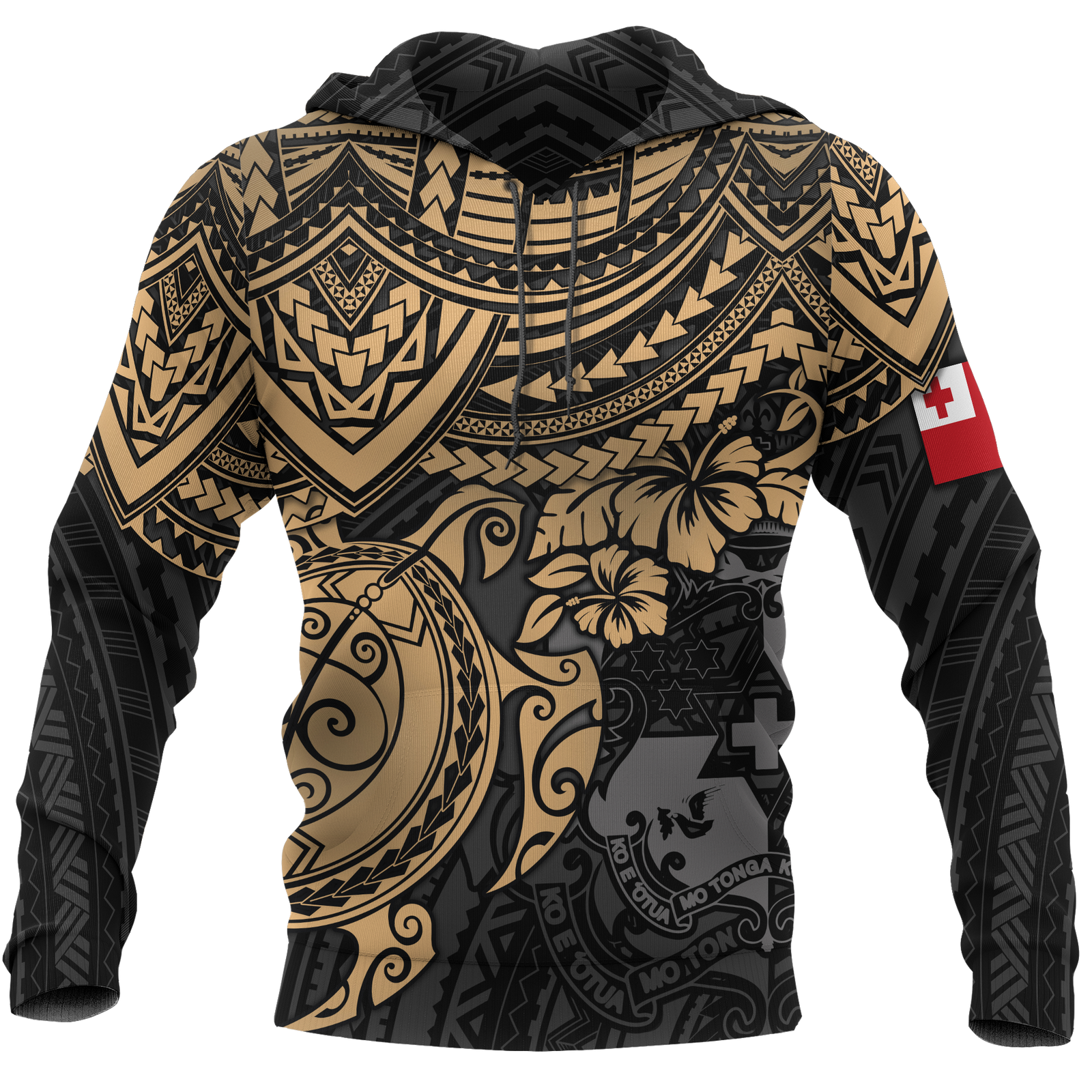 Tonga Polynesian Hoodie Golden Turtle Unisex BLACK - Polynesian Pride