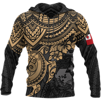 Tonga Polynesian Hoodie Golden Turtle Unisex BLACK - Polynesian Pride