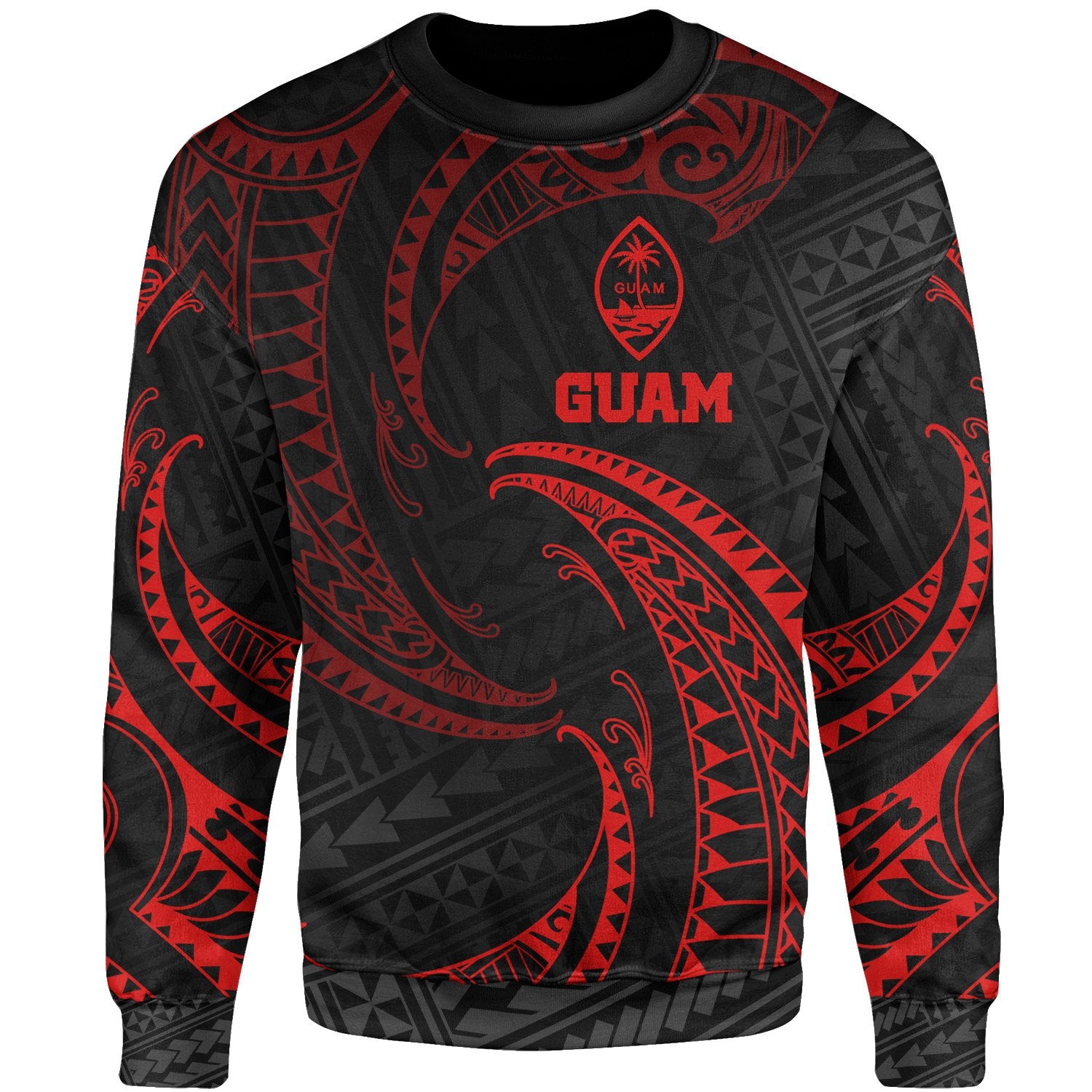 Guam Polynesian Sweater - Red Tribal Wave Unisex Red - Polynesian Pride