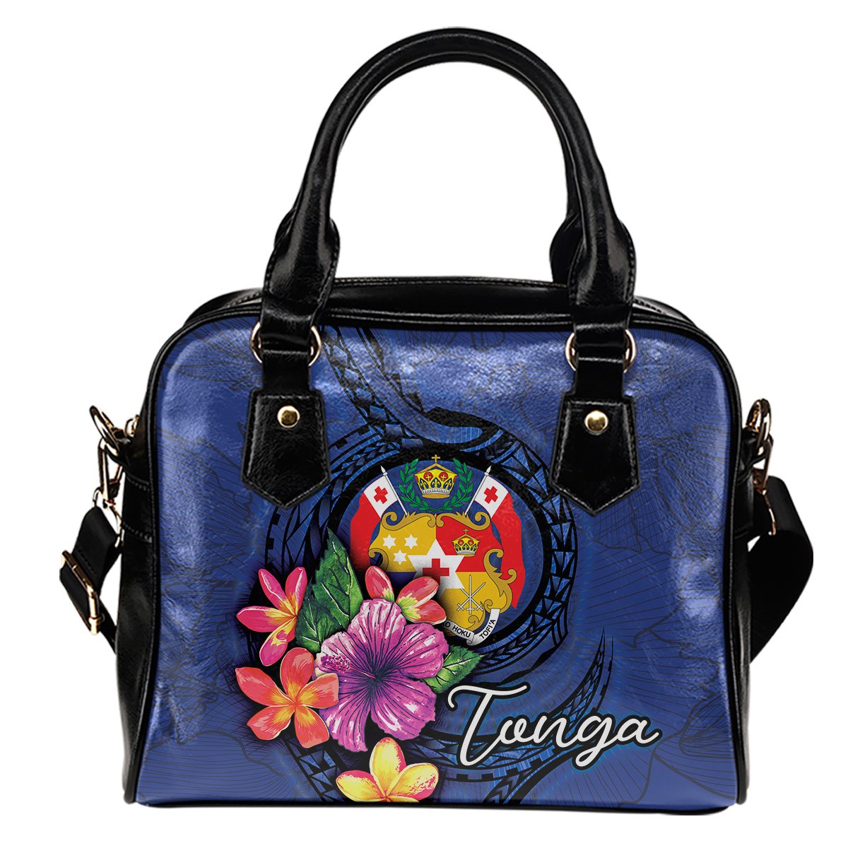 Tonga Polynesian Shoulder Handbag - Floral With Seal Blue One Size Blue - Polynesian Pride