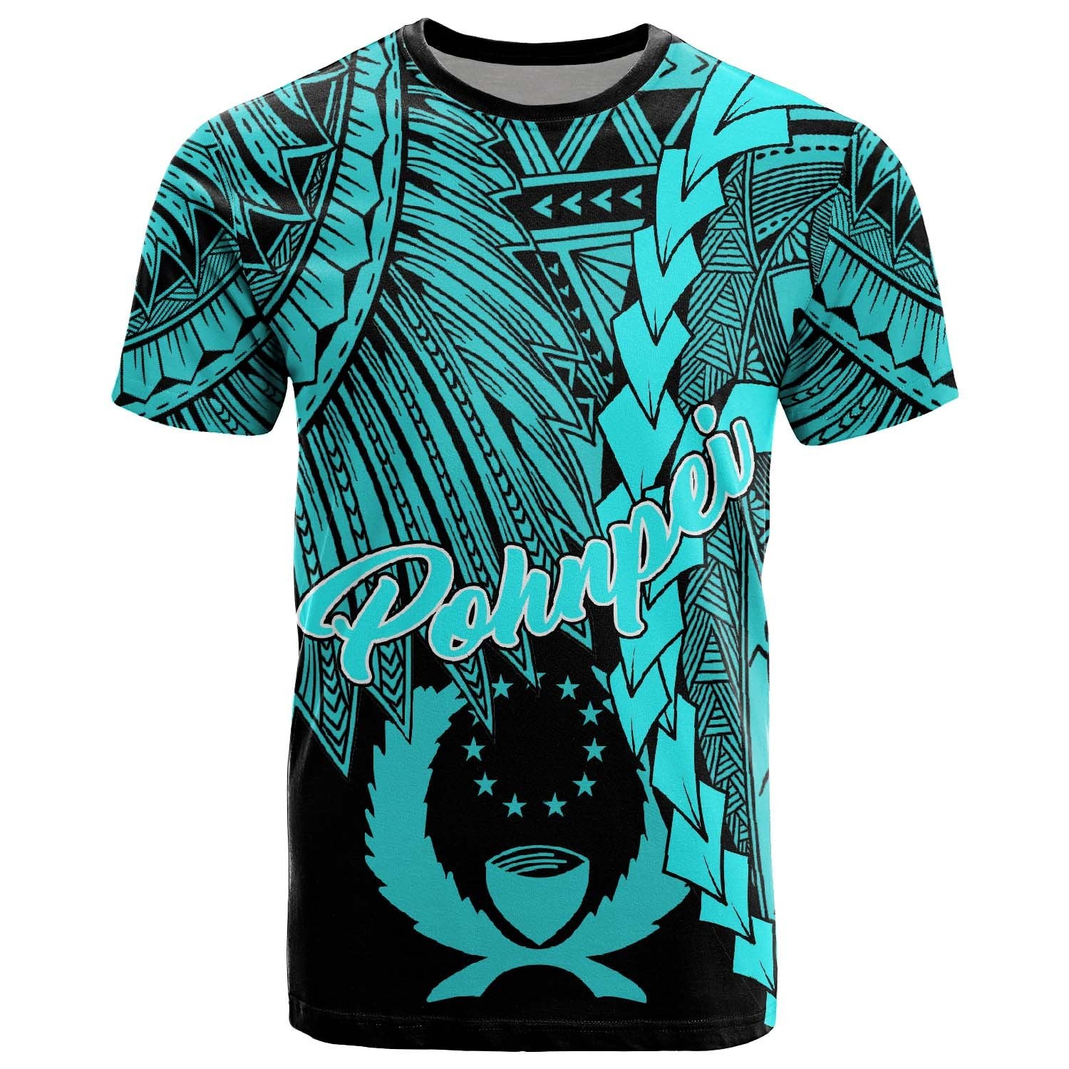 Pohnpei Micronesia T Shirt Tribal Wave Tattoo Neon Blue Unisex Neon Blue - Polynesian Pride