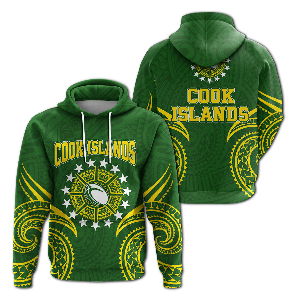 Cook Islands Rugby Hoodie Tribal Pattern LT12 Unisex Green - Polynesian Pride