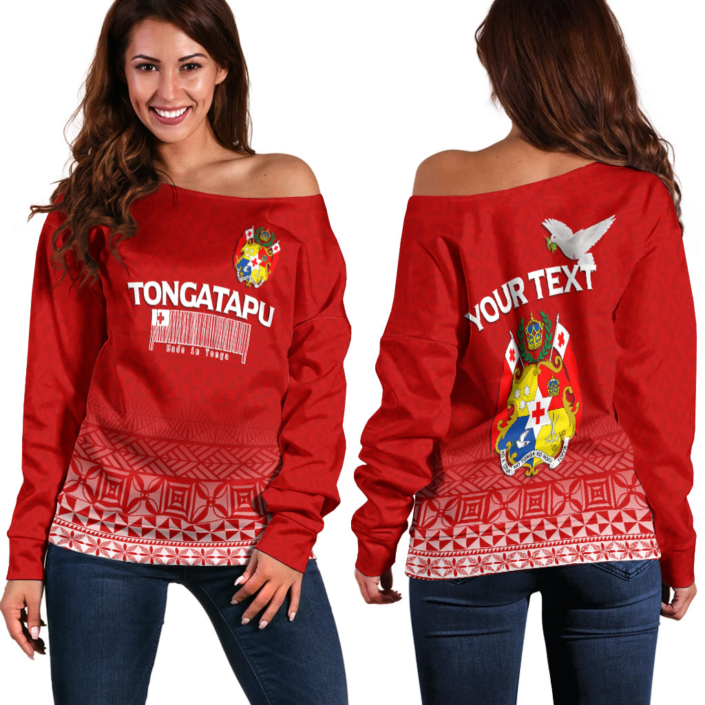 (Custom Personalised) Tonga Tongatapu Women Off Shoulder Sweater - Tongan Pattern - LT12 Red - Polynesian Pride