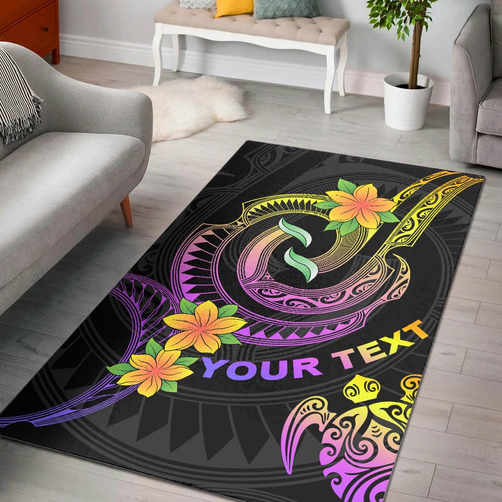 Polynesian Custom Personalised Area Rugs - Plumeria Flowers with Spiral Patterns Black - Polynesian Pride