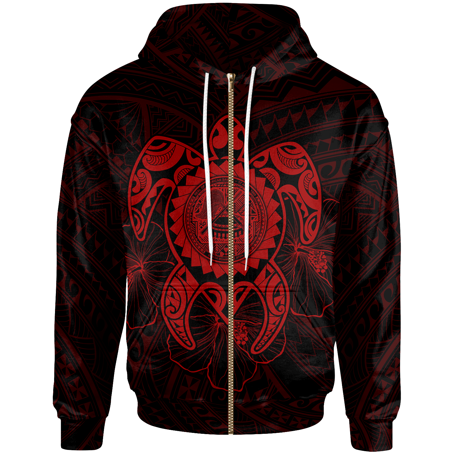 American Samoa Polynesian Zip up Hoodie Vintage Polynesian Turtle (Red) Unisex Reggae - Polynesian Pride