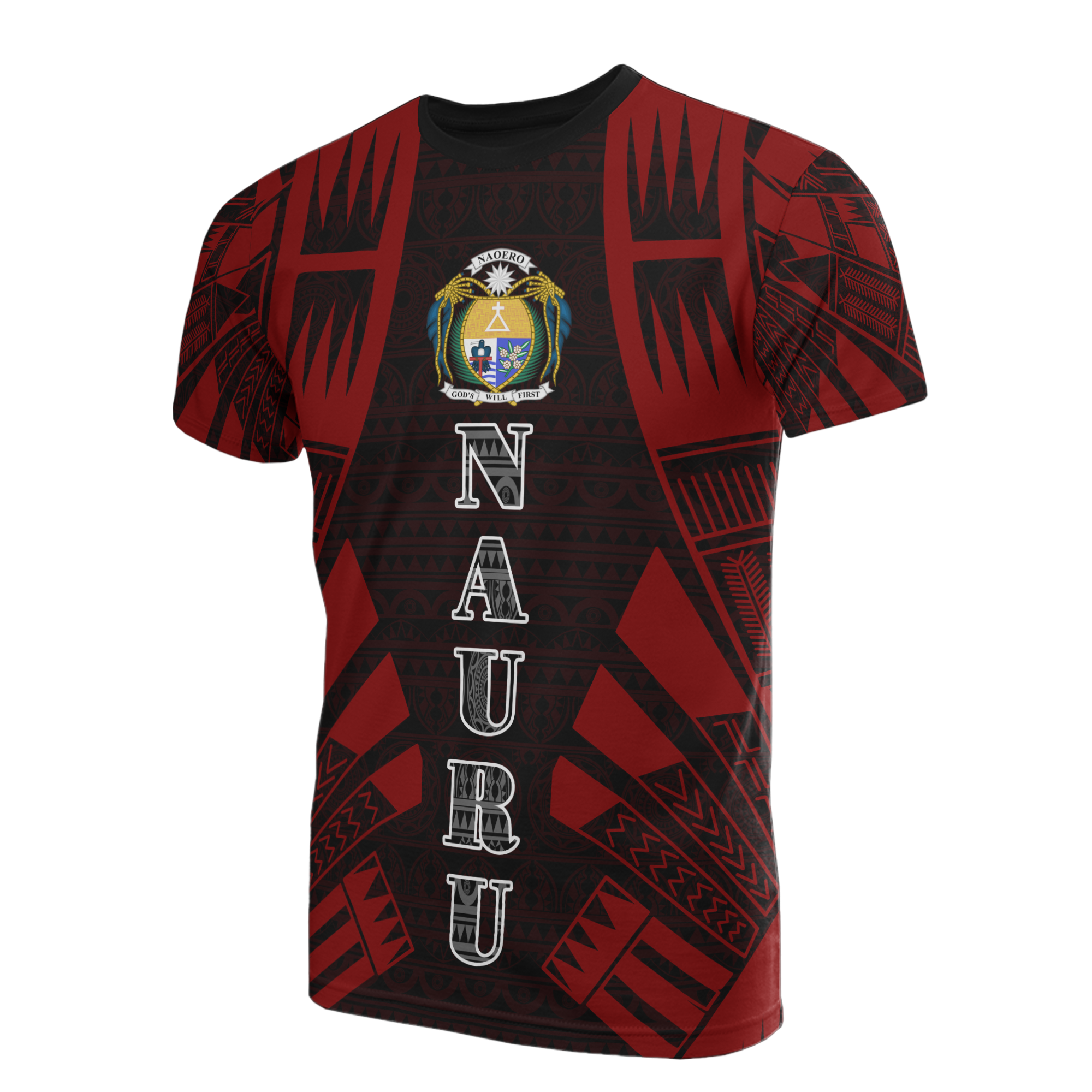 Nauru T Shirt Nauru Coat Of Arms Polynesian Tattoo Red Style Unisex Red - Polynesian Pride