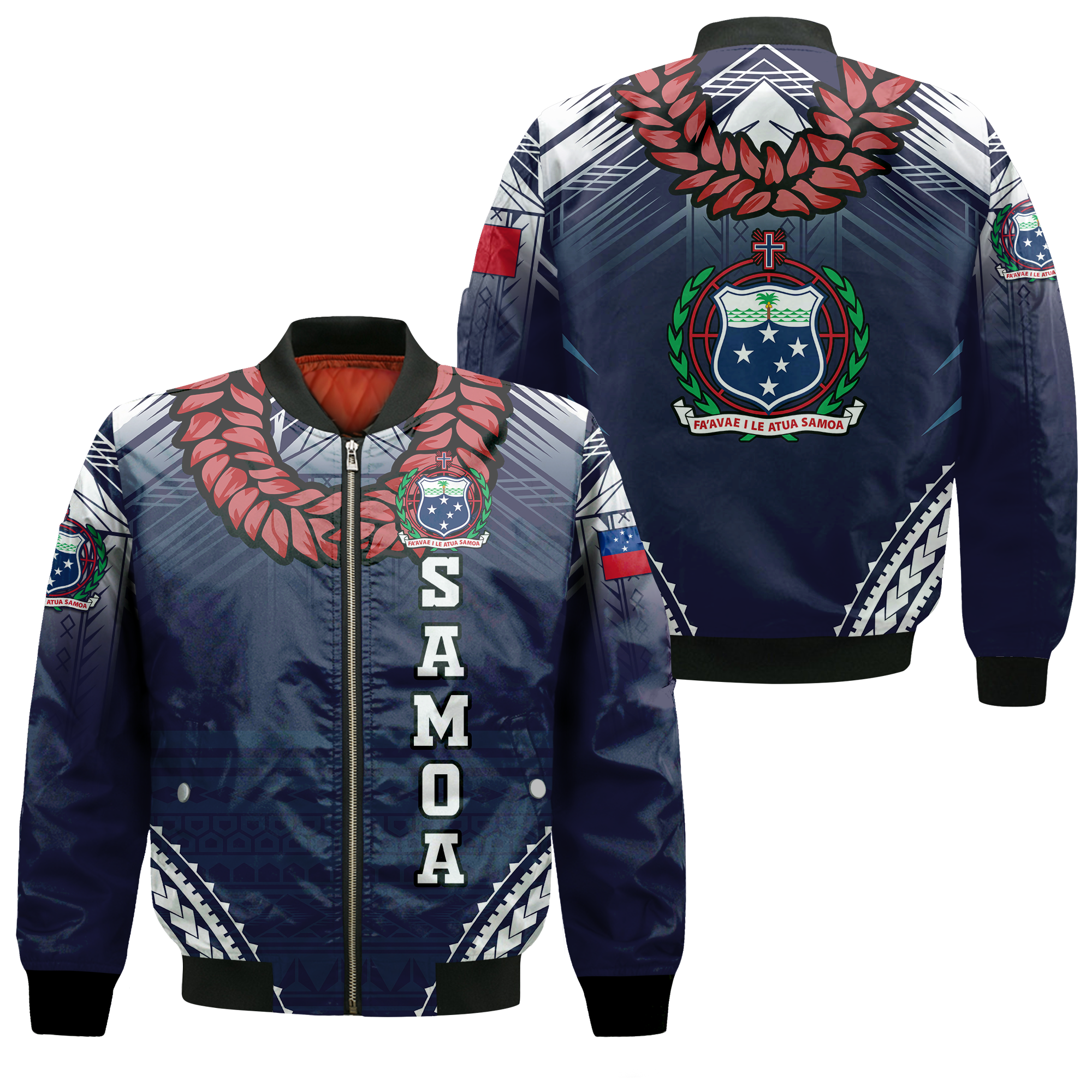 Samoan Ula Fala Art Bomber Jacket - LT12 Bomber Jacket Blue - Polynesian Pride