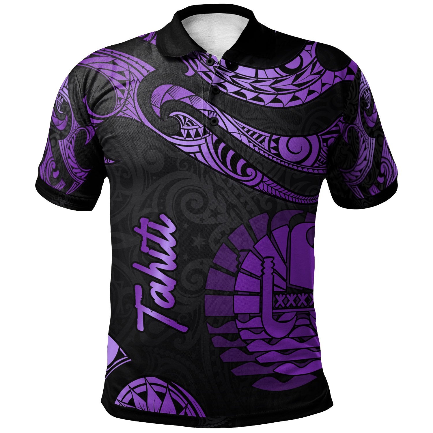 Tahiti Polo Shirt Polynesian Tattoo Purple Version Unisex Purple - Polynesian Pride