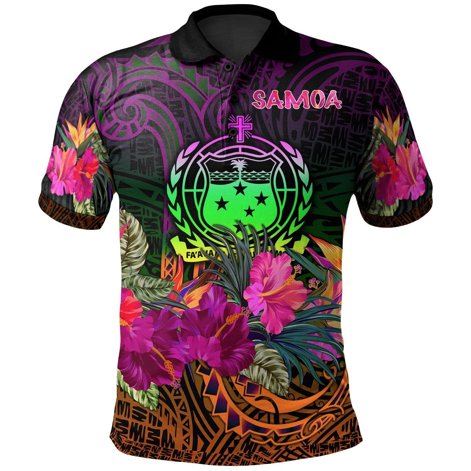 Samoa Polo Summer Hibiscus Unisex Reggae - Polynesian Pride