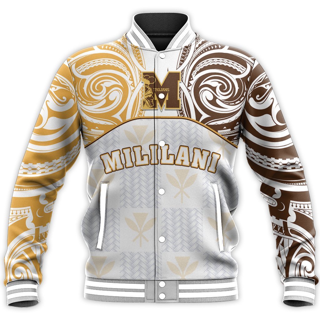 Hawaii Baseball Jacket - Kanaka Mililani High School Baseball Jacket Demodern Style AH Unisex White - Polynesian Pride