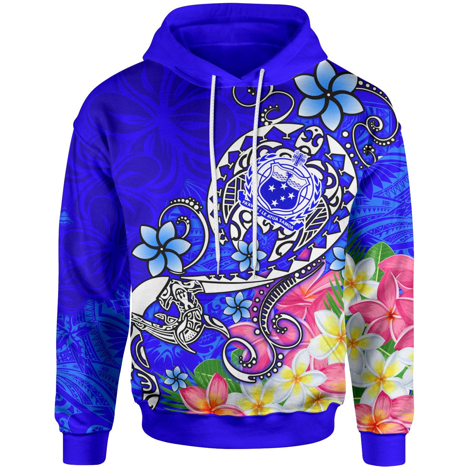 Samoa Hoodie Turtle Plumeria (Blue) Unisex Blue - Polynesian Pride