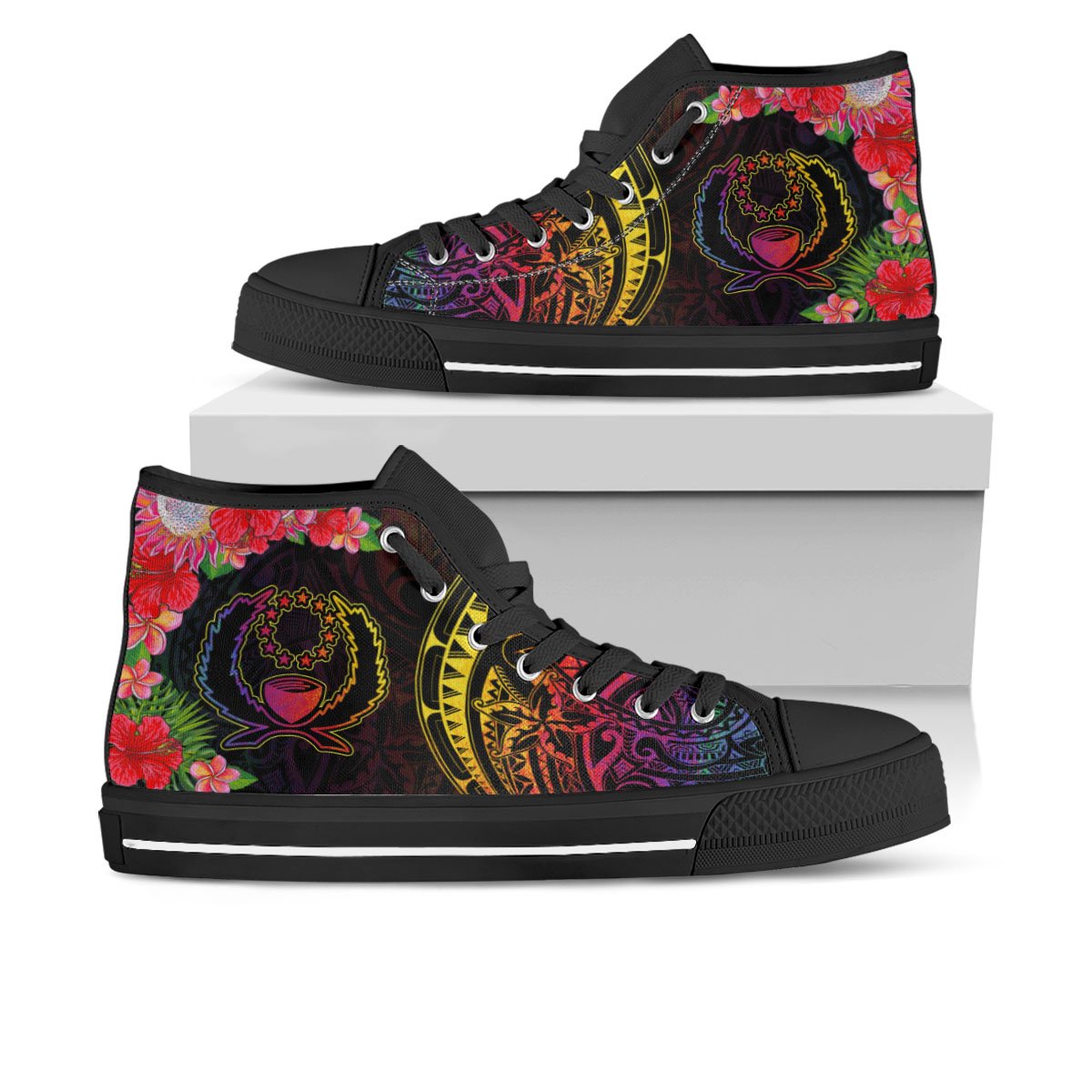 Pohnpei High Top Shoes - Tropical Hippie Style Unisex Black - Polynesian Pride