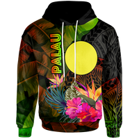 Palau Polynesian Hoodie Hibiscus and Banana Leaves Unisex Reggae - Polynesian Pride