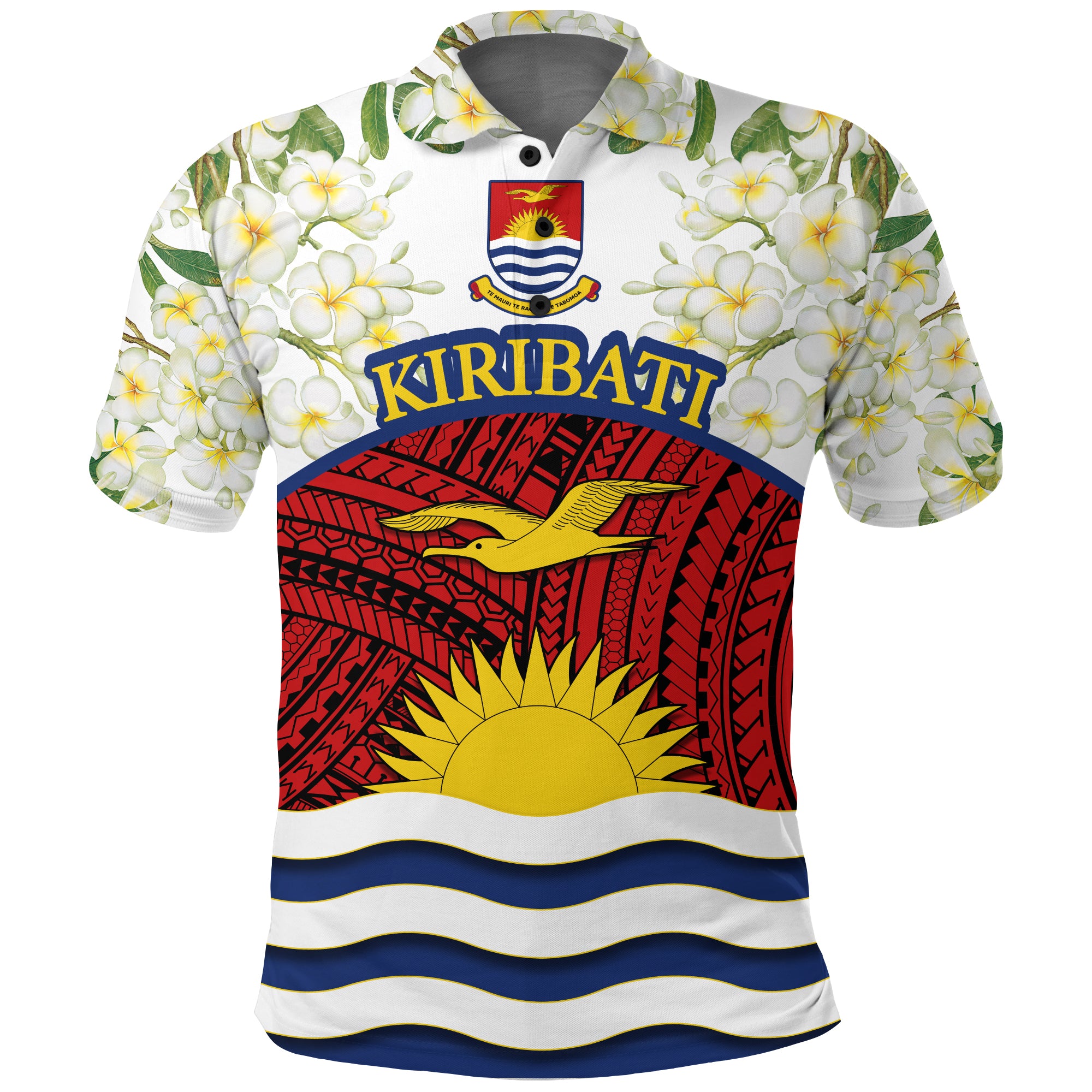 Kiribati Flag Mix Plumeria Frangipanis flower Polo Shirt LT20 Unisex Green - Polynesian Pride