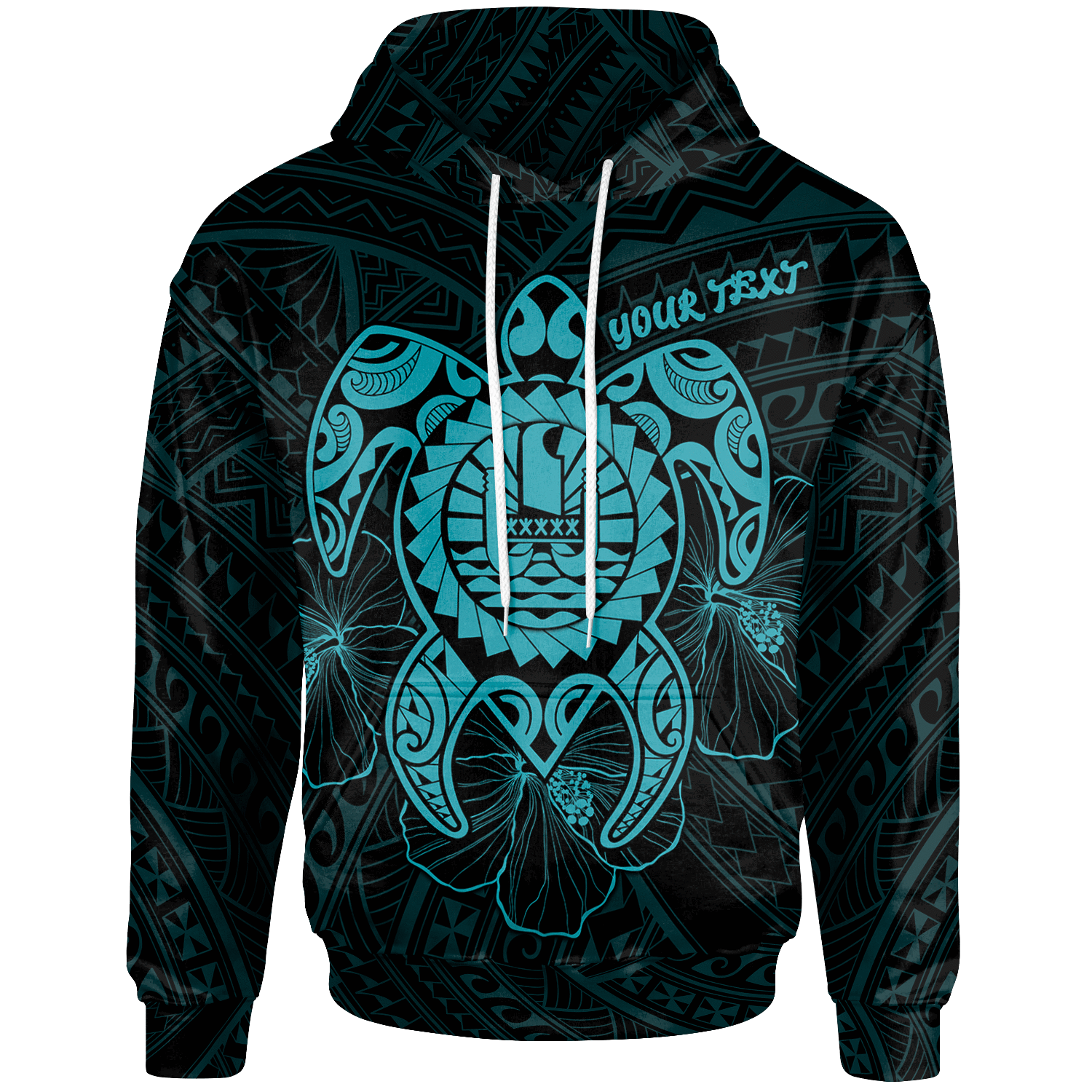 Tahiti Polynesian Custom Hoodie Vintage Polynesian Turtle (Turquoise) Unisex Turquoise - Polynesian Pride