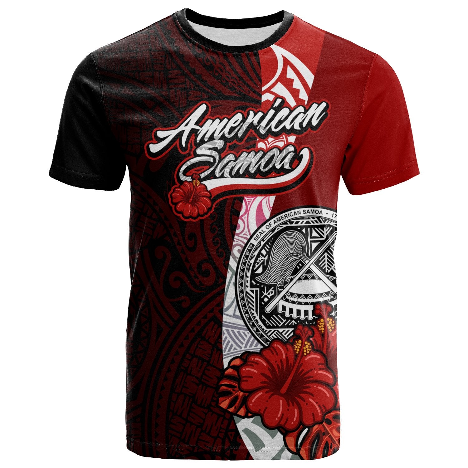 American Samoa Polynesian T Shirt Arm With Hibiscus Unisex Red - Polynesian Pride