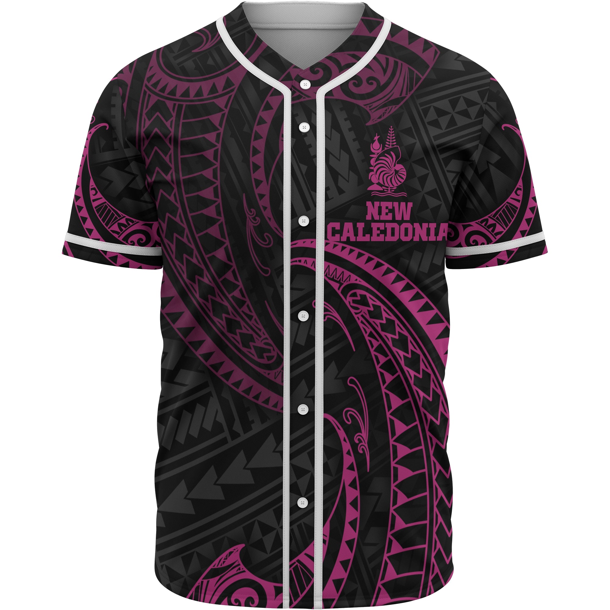 New Caledonia Polynesian Baseball Shirt - Pink Tribal Wave Unisex Pink - Polynesian Pride