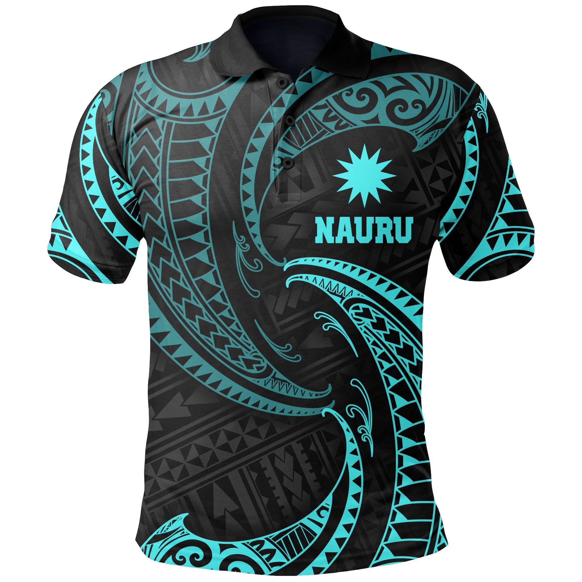 Nauru Polynesian Polo Shirt Neon Blue Tribal Wave Unisex Neon Blue - Polynesian Pride