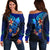 Papua New Guinea Custom Personalised Women's Off Shoulder Sweater - Vintage Tribal Moutain Blue - Polynesian Pride