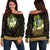 Solomon Islands Women's Off Shoulder Sweater - Polynesian Gold Patterns Collection Black - Polynesian Pride