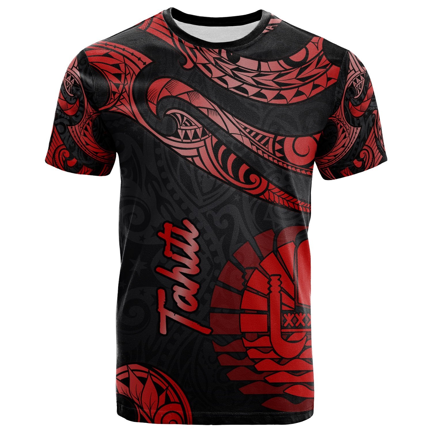 Tahiti Polynesian T Shirt Polynesian Tattoo Red Version Unisex Red - Polynesian Pride